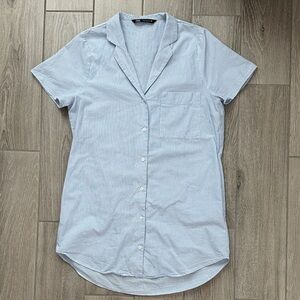 Zara Sky Blue Striped Button Dress Shirt With Pockets